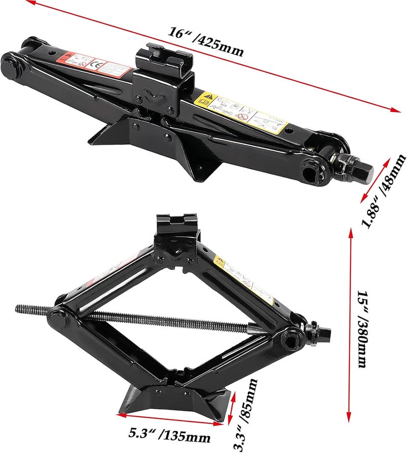 JOIKIT 2 Pack 1.5 Tons 3307 Lbs Capacity Scissor Jack, Car Jack with 2 Ratchet Handles, Car Scissor Jack Lift for Wagon, Van, SUV, Truck, Max Height 15 Inches - Image 2